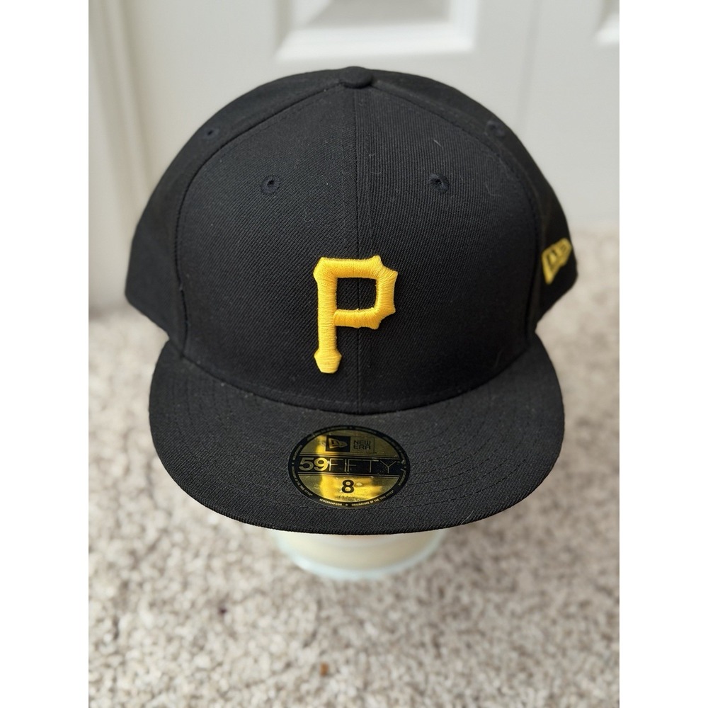 Pittsburgh Pirates New Era 59FIFTY Black Yellow Outline Fitted Hat Sz 8 New